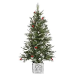 Vickerman Pre-Lit Artificial Christmas Tree With Frosted Pine Cones And Red Berries (27665)